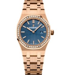 Audemars Piguet Royal Oak 67651 Quartz Pink Gold Blue Bracelet 67651OR.ZZ.1261OR.02 Replica Watch