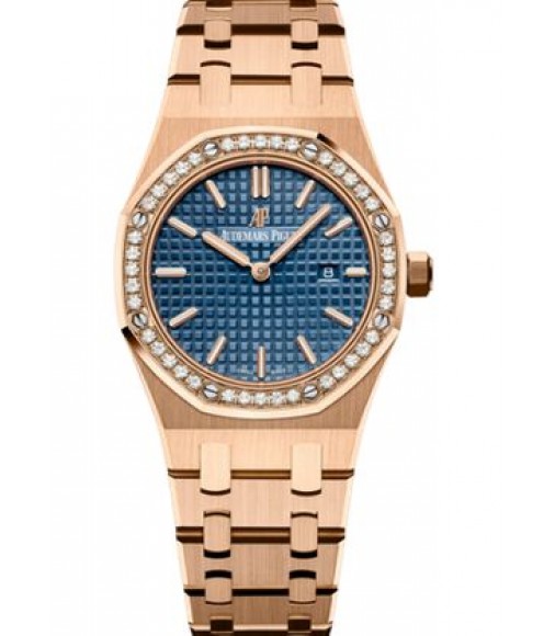 Audemars Piguet Royal Oak 67651 Quartz Pink Gold Blue Bracelet 67651OR.ZZ.1261OR.02 Replica Watch