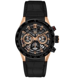 TAG Heuer Carrera Calibre Heuer 02 43 Rose Gold/Black Ceramic/Alligator Replica Watch