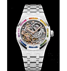 Replica Audemars Piguet Royal Oak 37 Double Balance Wheel Openworked Frosted White Gold/Rainbow 15468BC.YG.1259BC.01