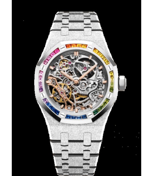 Replica Audemars Piguet Royal Oak 37 Double Balance Wheel Openworked Frosted White Gold/Rainbow 15468BC.YG.1259BC.01