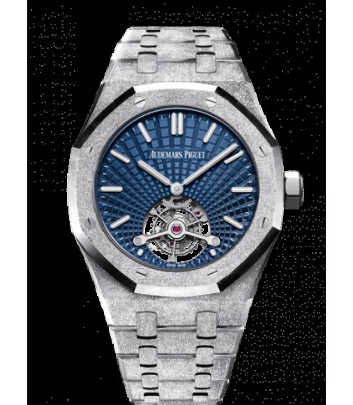 Replica Audemars Piguet Royal Oak Ultra Thin Tourbillon Frosted White Gold/Blue 26520BC.GG.1224BC.01