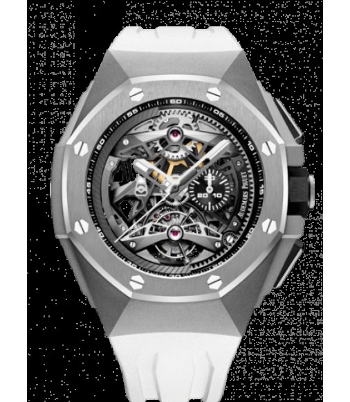 Fake Audemars Piguet Royal Oak Concept Tourbillon Chronograph Openworked White Rubber Strap 44 mm Mens Watch 26587TI.OO.D010CA.01