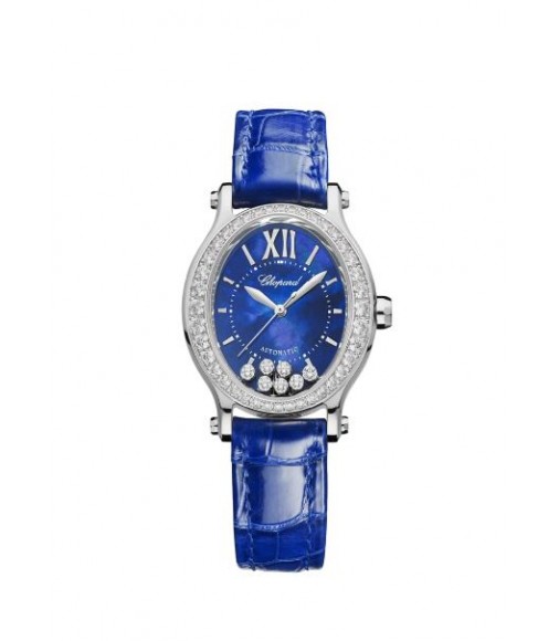 Chopard Happy Sport Oval 7 Floating Diamonds Mother of Pearl Diamond Leather Strap Women's replica watch