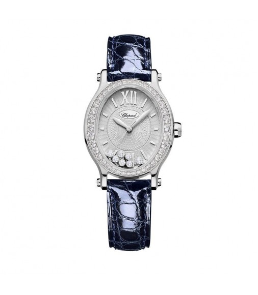 Chopard Happy Sport Oval Automatic Diamond White Gold BLue Leather 31mm Women's replica watch