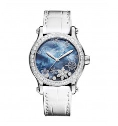 Chopard Happy Snowflakes Blue Mother of Pearl Diamond White Leather Strap Limited Edition Women's replica watch