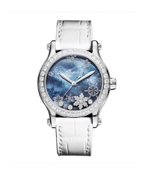 Chopard Happy Snowflakes Blue Mother of Pearl Diamond White Leather Strap Limited Edition Women's replica watch