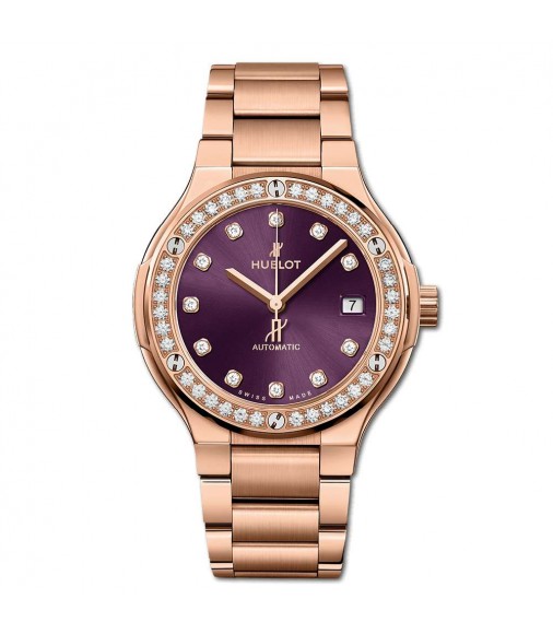 Fake Hublot Classic Fusion King Gold Purple Diamonds Bracelet