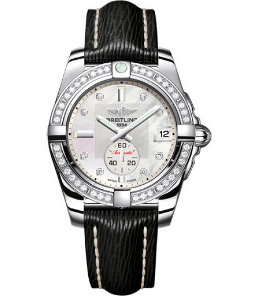 Breitling Galactic 36 Automatic Mother of Pearl Diamond Dial Black Leather Strap Women's A3733053/A717/213X/A16BA.1