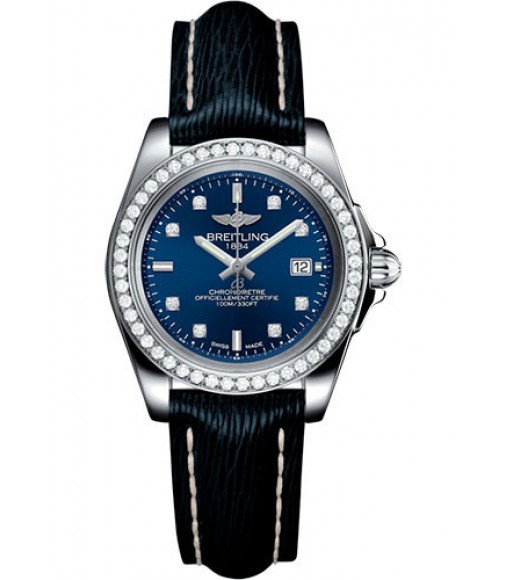 Breitling Galactic 32 Sleek Edition Blue Diamond Dial Blue Leather Strap Women's Replica Watch