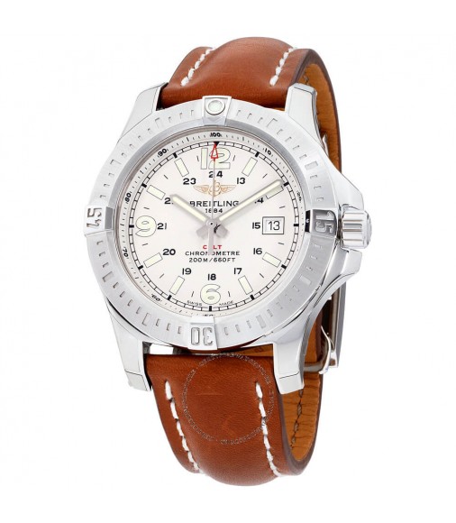 Breitling Colt 44 Quartz Silver Dial Brown Leather Strap Men's Replica Watch A7438811/G792-437X