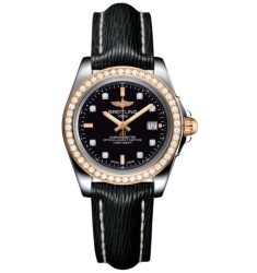 Replica Breitling Galactic 32 Sleek Edition Trophy Black Diamond Dial Black Leather Strap Women's