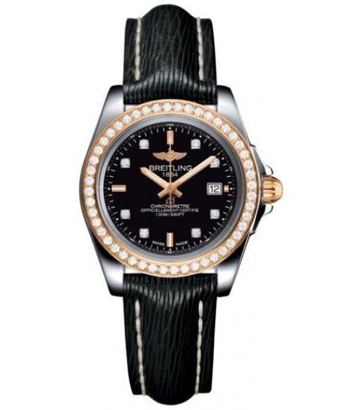 Replica Breitling Galactic 32 Sleek Edition Trophy Black Diamond Dial Black Leather Strap Women's