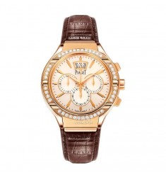Piaget Polo G0A37112 Silvered Dial Chronograph 18K Rose Gold Diamond Men's Replica Watch 