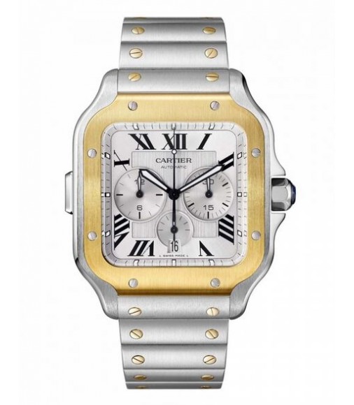 Cartier Santos Chronograph Steel 18K Yellow Gold Automatic 43.3mm Replica Watch W2SA0008