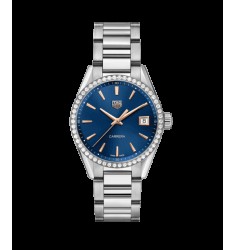 Replica TAG Heuer Carrera Ladies Quartz Blue Dial with Diamonds Bezel Unisex