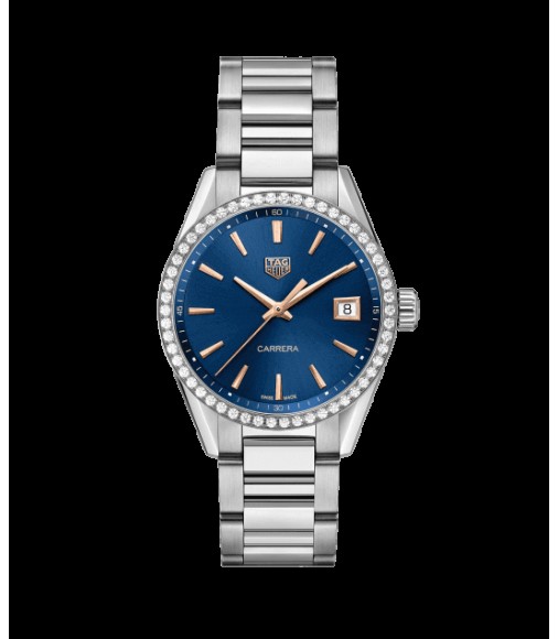 Replica TAG Heuer Carrera Ladies Quartz Blue Dial with Diamonds Bezel Unisex