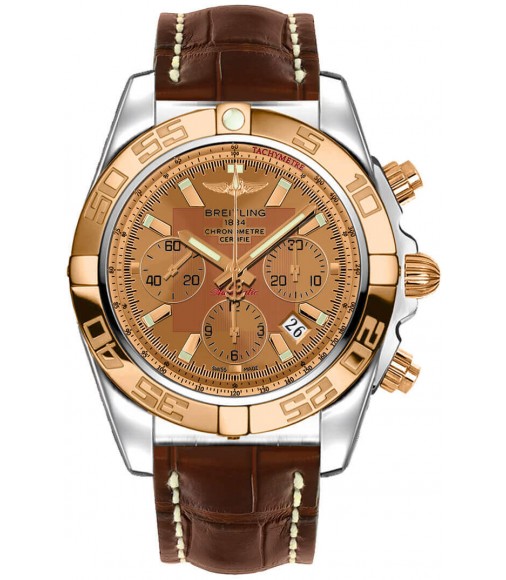 Breitling Chronomat 44 Steel and Rose Gold Polished Bezel Croco Strap Tang Replica Watch