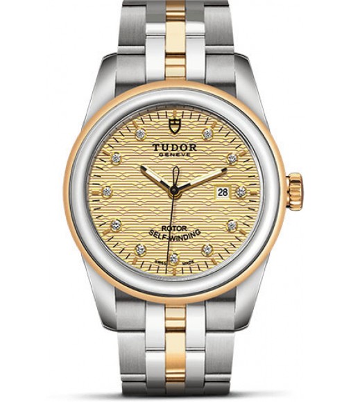 Copy Tudor Glamour Date 31 Yellow Gold / Black-Diamond M53003-0004
