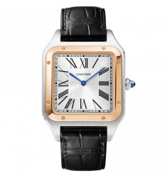 Replica Cartier Santos Dumont XL Steel & 18ct Rose Gold Silver Dial W2SA0017