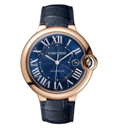 Replica Cartier Ballon Bleu Pink Gold With Blue Leather WGBB0036