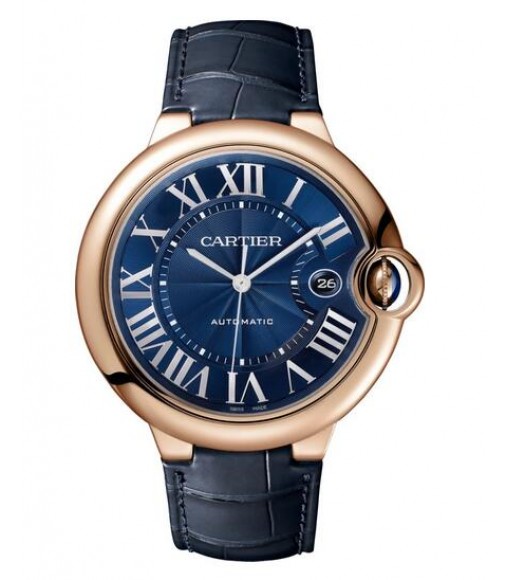 Replica Cartier Ballon Bleu Pink Gold With Blue Leather WGBB0036