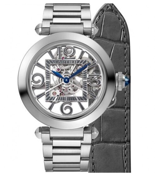 Replica Cartier Pasha De Cartier Stainless Steel Skeleton Dial WHPA0007