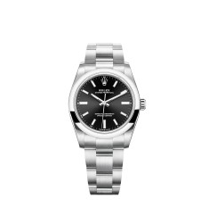 Copy Rolex Oyster Perpetual 34 Bright Black Dial Oyster Bracele Watch