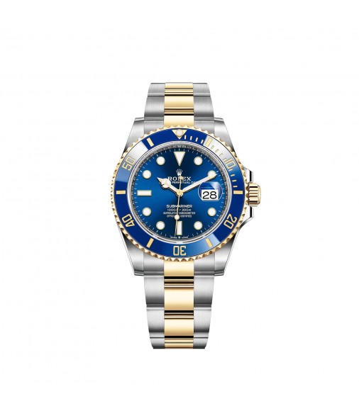 Copy Rolex Submariner Date Yellow Rolesor Blue Cerachrom Bezel 41mm Watch