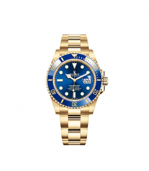 Copy Rolex Submariner Date 18 ct yellow gold Blue Cerachrom bezel Watch