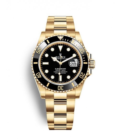 Copy Rolex Submariner Date 18 ct yellow gold Black Cerachrom bezel Watch