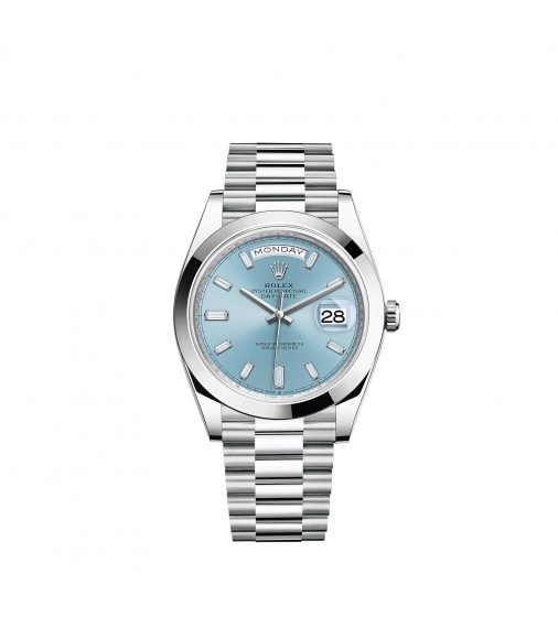 Copy Rolex Day-Date 40 Platinum ice blue diamond-set dial Smooth bezel Watch