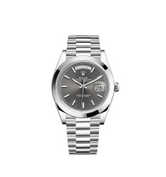 Copy Rolex Day-Date 40 Platinum stripe-motif dial Smooth bezel Watch