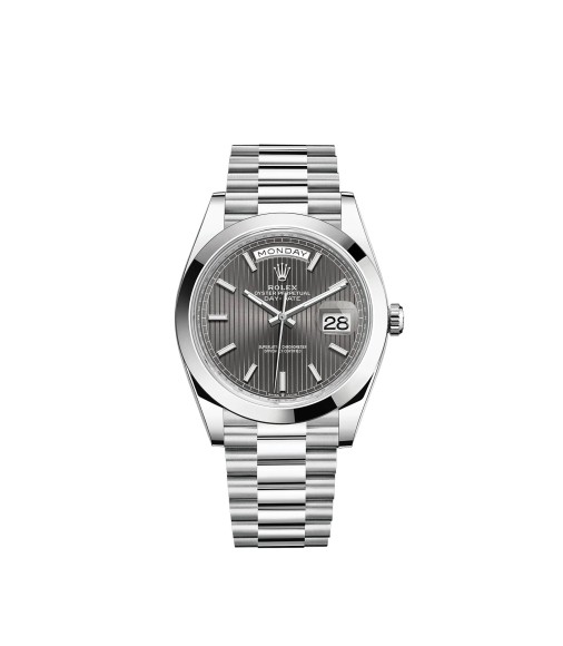 Copy Rolex Day-Date 40 Platinum stripe-motif dial Smooth bezel Watch
