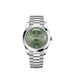 Copy Rolex Day-Date 40 Platinum olive green dial Smooth bezel Watch