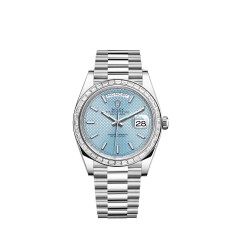 Copy Rolex Day-Date 40 Platinum blue diagonal-motif dial diamond-set bezel Watch