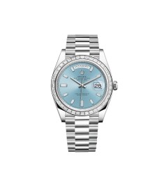 Copy Rolex Day-Date 40 Platinum ice blue diamond-set dial And bezel Watch