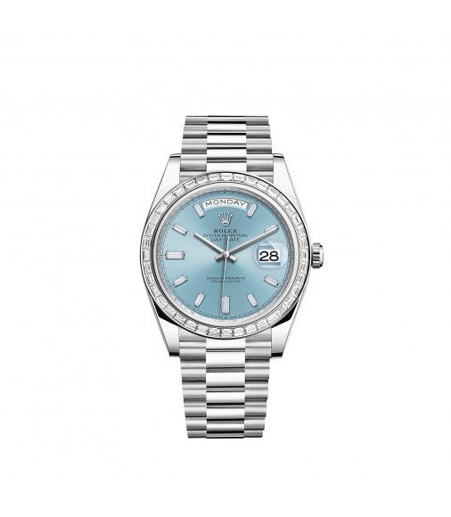 Copy Rolex Day-Date 40 Platinum ice blue diamond-set dial And bezel Watch