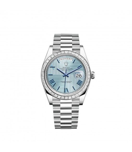 Copy Rolex Day-Date 40 Platinum ice blue quadrant-motif diamond-set Watch