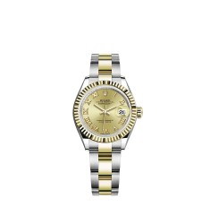 Copy Rolex Lady-Datejust Yellow Rolesor champagne-colour dial Oyster Watch