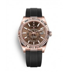 Copy Rolex Sky-Dweller 18 ct Everose gold chocolate dial Oysterflex Watch