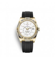 Copy Rolex Sky-Dweller 18 ct yellow gold intense white dial Oysterflex Watch