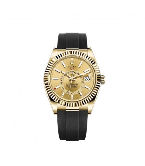 Copy Rolex Sky-Dweller 18 ct yellow gold champagne-colour dial Oysterflex Watch