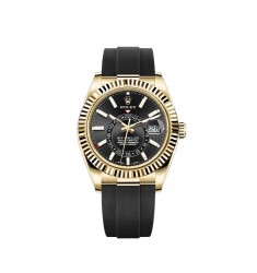 Copy Rolex Sky-Dweller 18 ct yellow gold bright black dial Oysterflex Watch