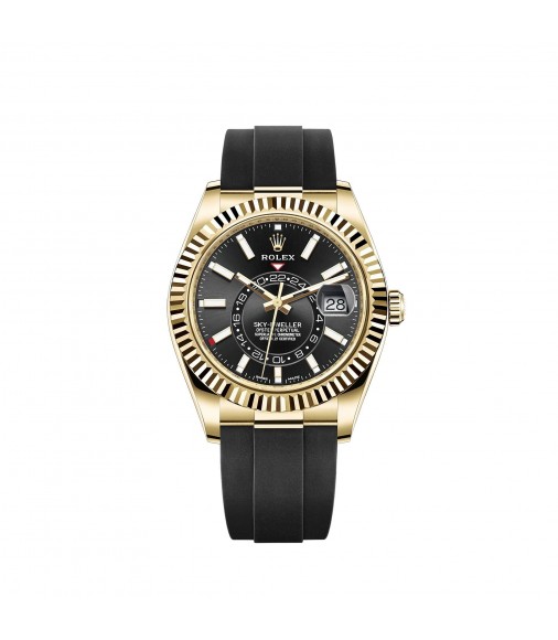 Copy Rolex Sky-Dweller 18 ct yellow gold bright black dial Oysterflex Watch