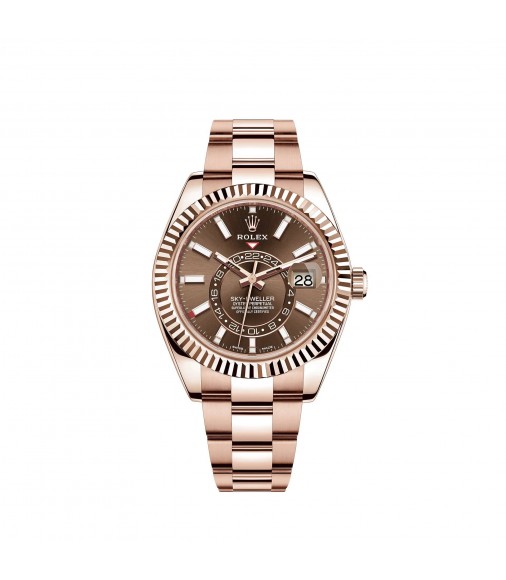 Copy Rolex Sky-Dweller 18 ct Everose gold chocolate dial Oyster Watch