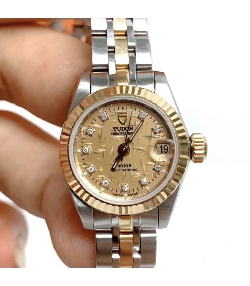 Copy Tudor Princess Date 22mm Steel-Yellow Gold Silver Dial Automatic M92513-0010
