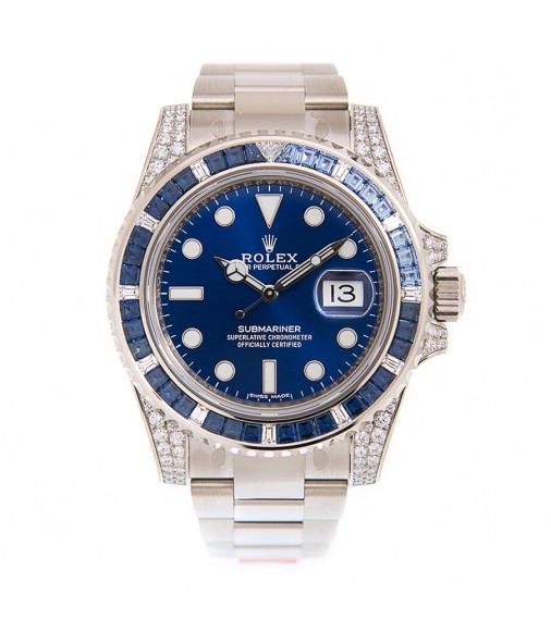 Replica Rolex Submariner Automatic Chronometer Diamond Blue Dial Watch 116659PAVEO