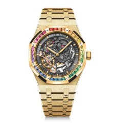 Copy Audemars Piguet Royal Oak 41 Double Balance Wheel Openworked Frosted Yellow Gold Rainbow 15412BA.YG.1224BA.01