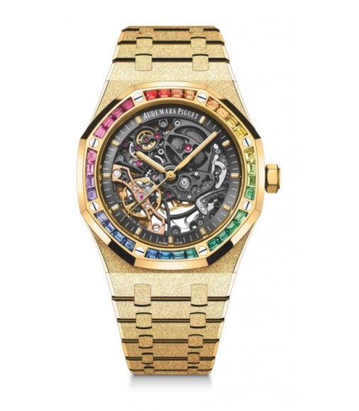 Copy Audemars Piguet Royal Oak 41 Double Balance Wheel Openworked Frosted Yellow Gold Rainbow 15412BA.YG.1224BA.01